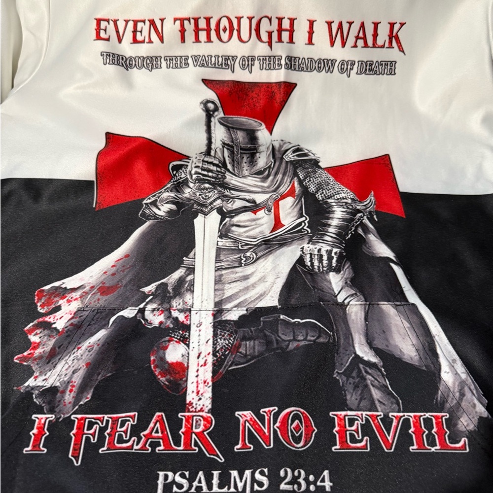 Graphic Knight Psalms 23:4 Tee - Red, Black, White